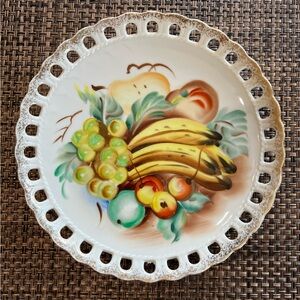 Vintage Fruit Reticulated Wall Plate. Hand Painted with Gold Trim